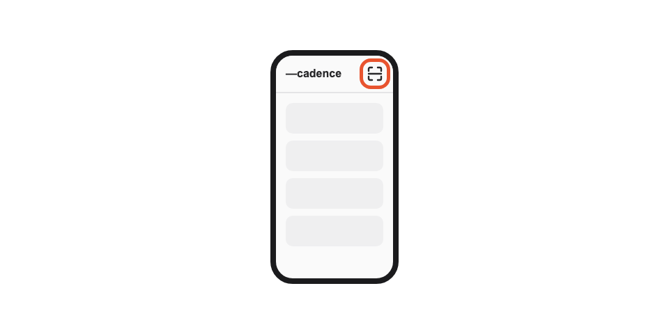 The Cadence app with the QR scanner button highlighted in the top-right corner